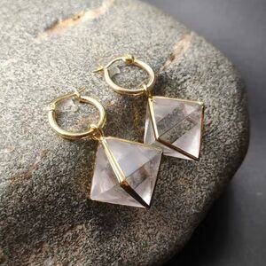 Gold and White Geometric Earrings with Crystal Accents